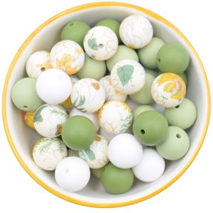 Lot de 20 perles rondes en silicone 15 mm Perle Chrysanthème