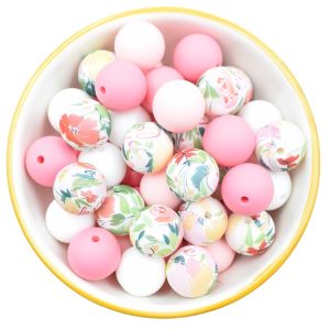 Lot de 20 perles rondes en silicone 15 mm Perle Rose
