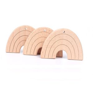 Anneau de dentition arc-en-ciel en bois de hêtre