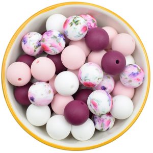 Lot de 20 perles rondes en silicone 15 mm Perle grenat