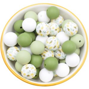 Lot de 20 perles rondes en silicone 15 mm Perle pistache
