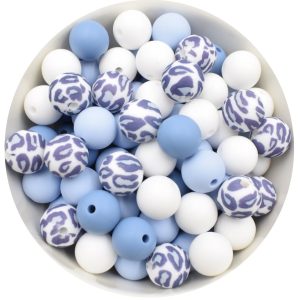 Lot de 20 perles rondes en silicone 12 mm Perle léopard bleu