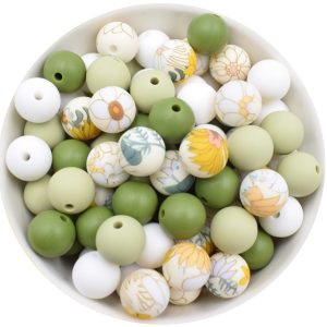 Lot de 20 perles rondes en silicone 12 mm Perle Chrysanthème