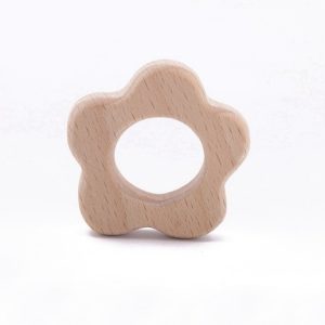 Anneau de dentition fleur en bois