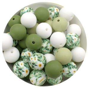 Lot 20 de perles en silicone – feuille verte